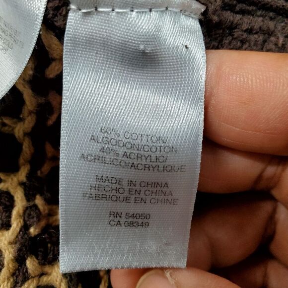 JONES NEW YORK Cotton Blend Full Zip Brown Tan Geometric Knit Sweater Jacket - Picture 4 of 7